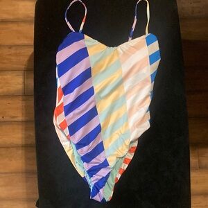 Size L. Bikini lab women’s rainbow striped one piece swimsuit